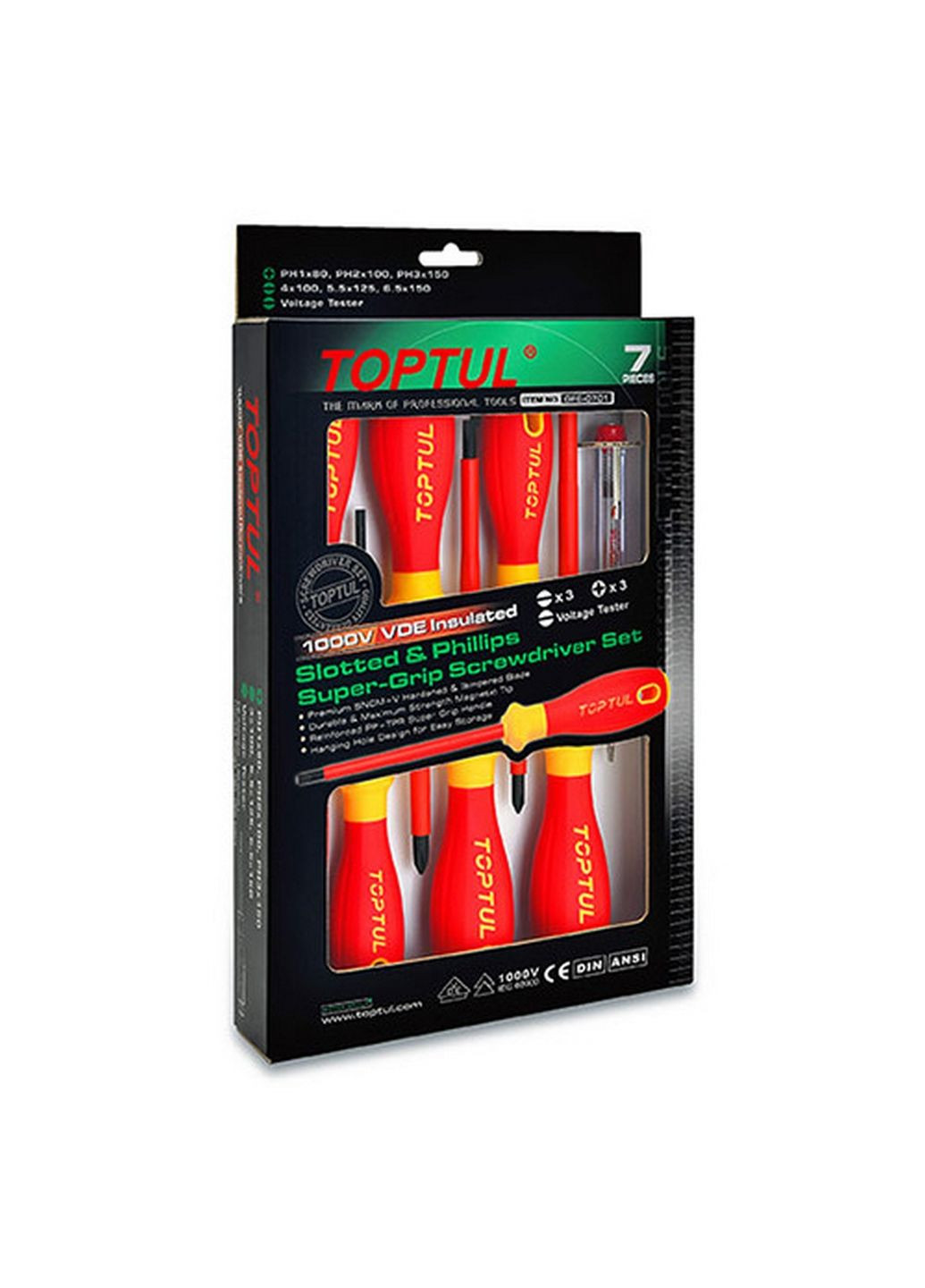 Набор отверток изолированных (1000V) VDE 7ед. TOPTUL (289366860)