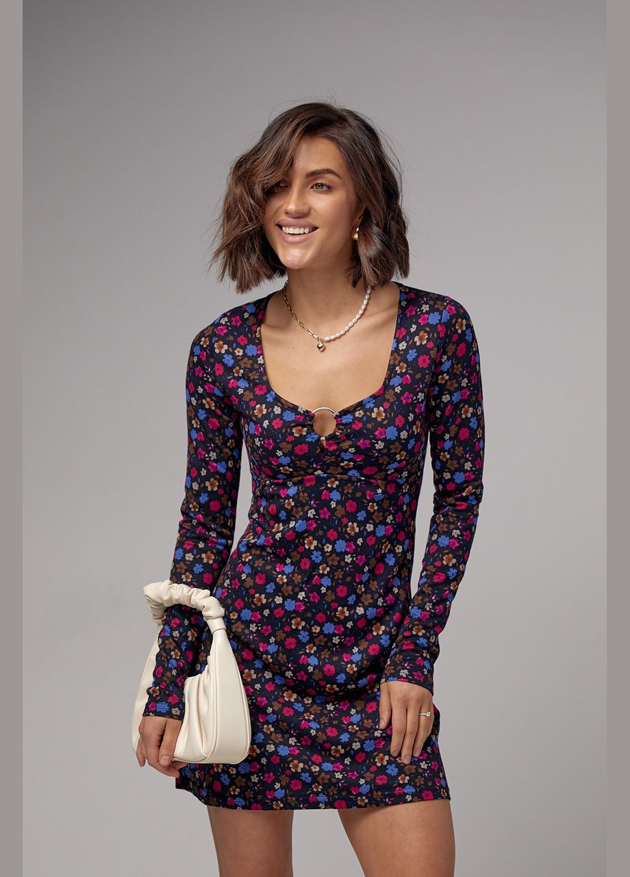 Фуксиновое (цвета Фуксия) вечернее короткое платье с цветочным принтом top20ty - зеленый цвет, s (sku_2230) No Brand с цветочным принтом