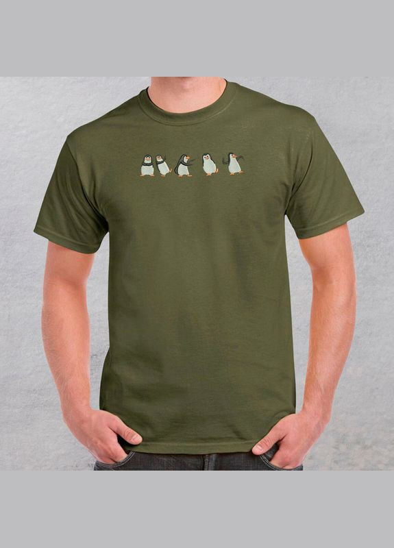 Хакі (оливкова) футболка з вишивкою пінгвінів 01-4 чоловіча (415575-16-15) No Brand