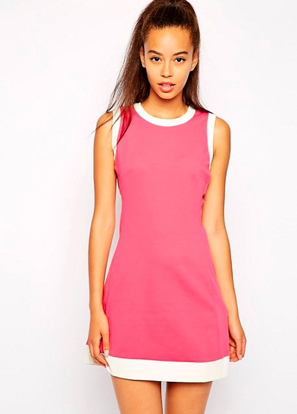 Фуксиновое (цвета Фуксия) кэжуал, повседневный трикотажное мини платье pop boutique No Brand однотонное