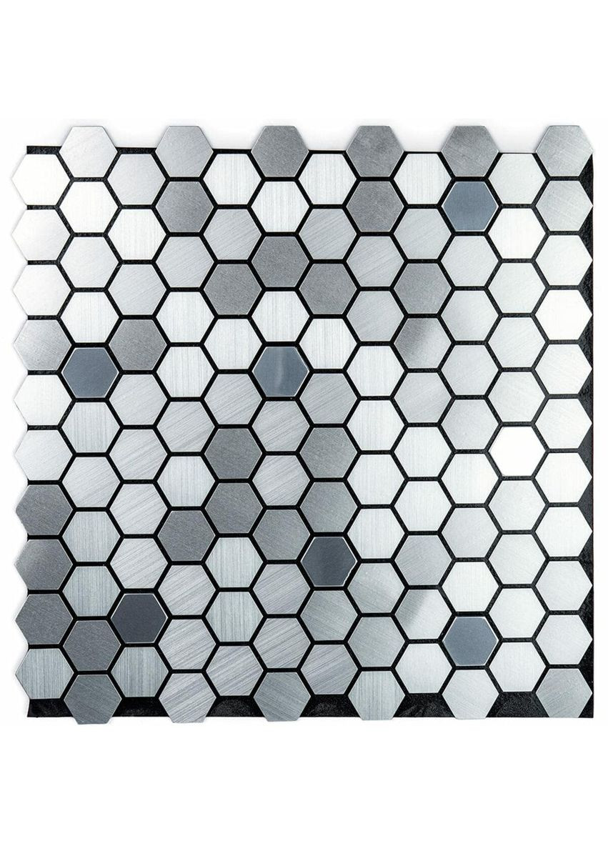 Самоклеюча алюмінієва плитка 300х300х3мм Срібна мозаїка із дзеркальними вставками SW-00001928 Sticker Wall (353968249)