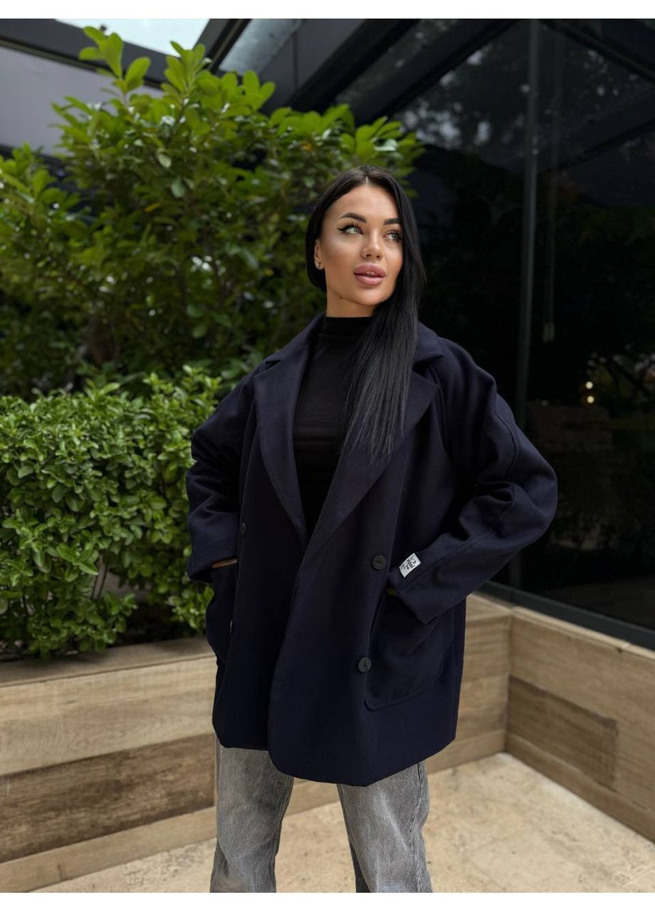 Темно-синее демисезонное Женское пальто двубортное Asi.Store.ua