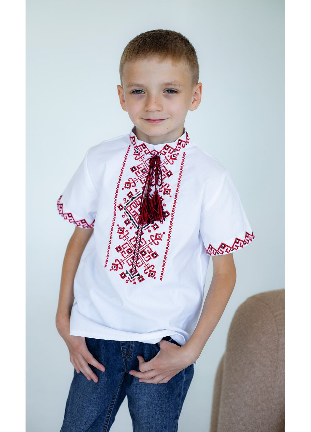 Белая вышиванка для мальчика vishivano4ka 7176-4к узор геометрический хлопок (361310626)