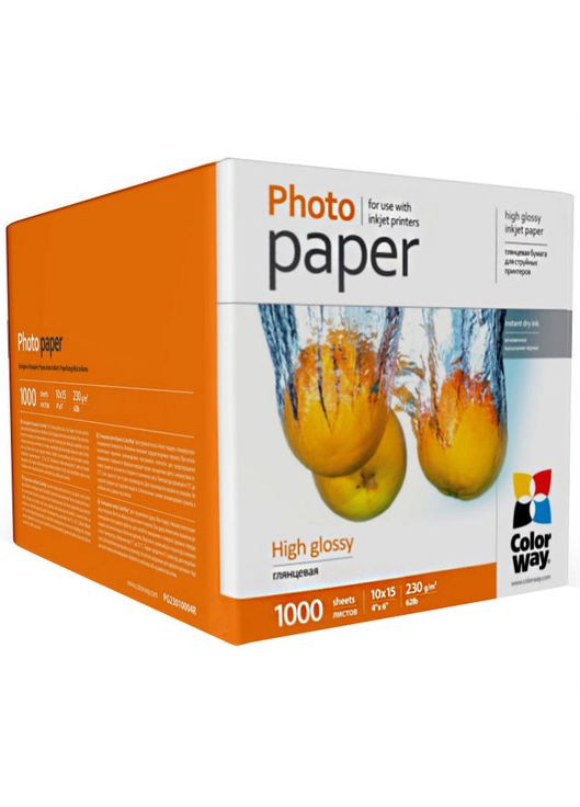 Фотопапір ColorWay глянцевий 230г/м 10 x 15 PG230-1000 (PG23010004R) CW (323131796)