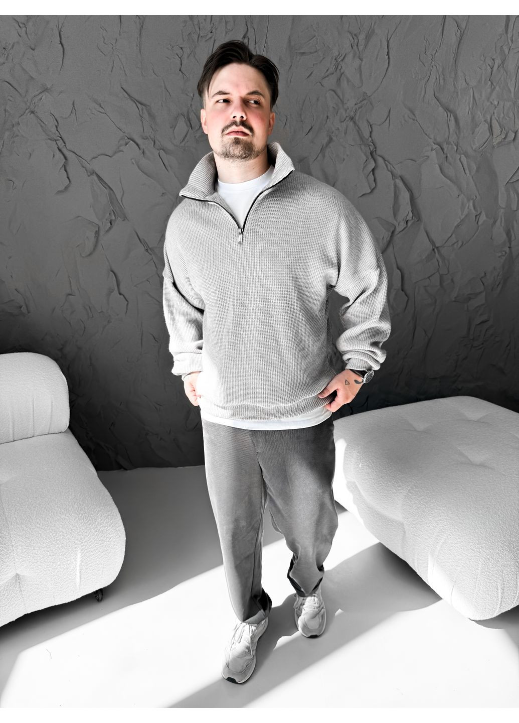 Сірий стильний чоловічий светр на блискавці Vakko