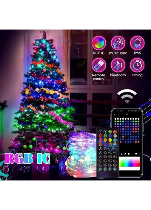 Программируемая новогодняя LED гирлянда Капля росы с пультом и управлением с телефона SFK-04 Bluetooth USB 10м No Brand (367624935)