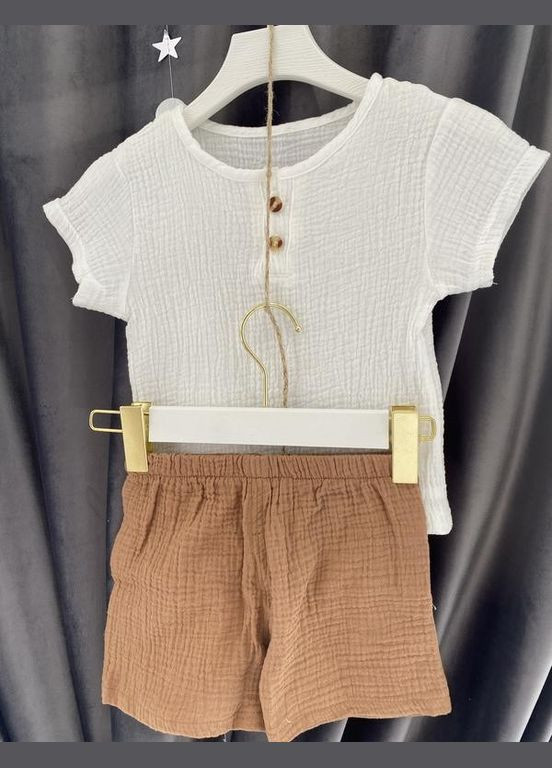Белый летний детский костюм для мальчика шорты + футболка с шортами BabyStyle