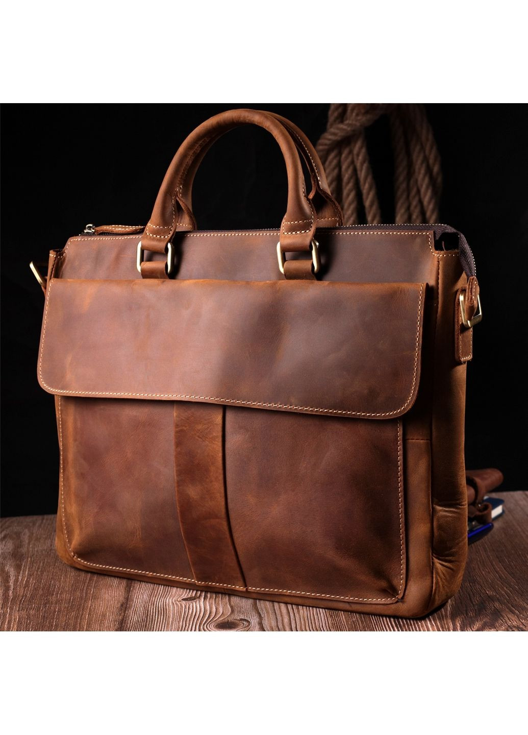 Мужской кожаный портфель 38х30х8 см Vintage (288047429)