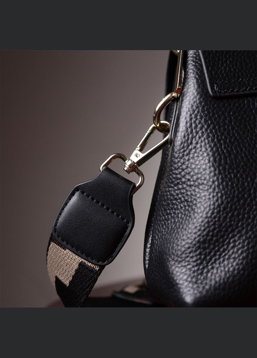 Люксовая сумка для женщин с короткой ручкой из натуральной кожи черная 22670 Vintage (329196663)