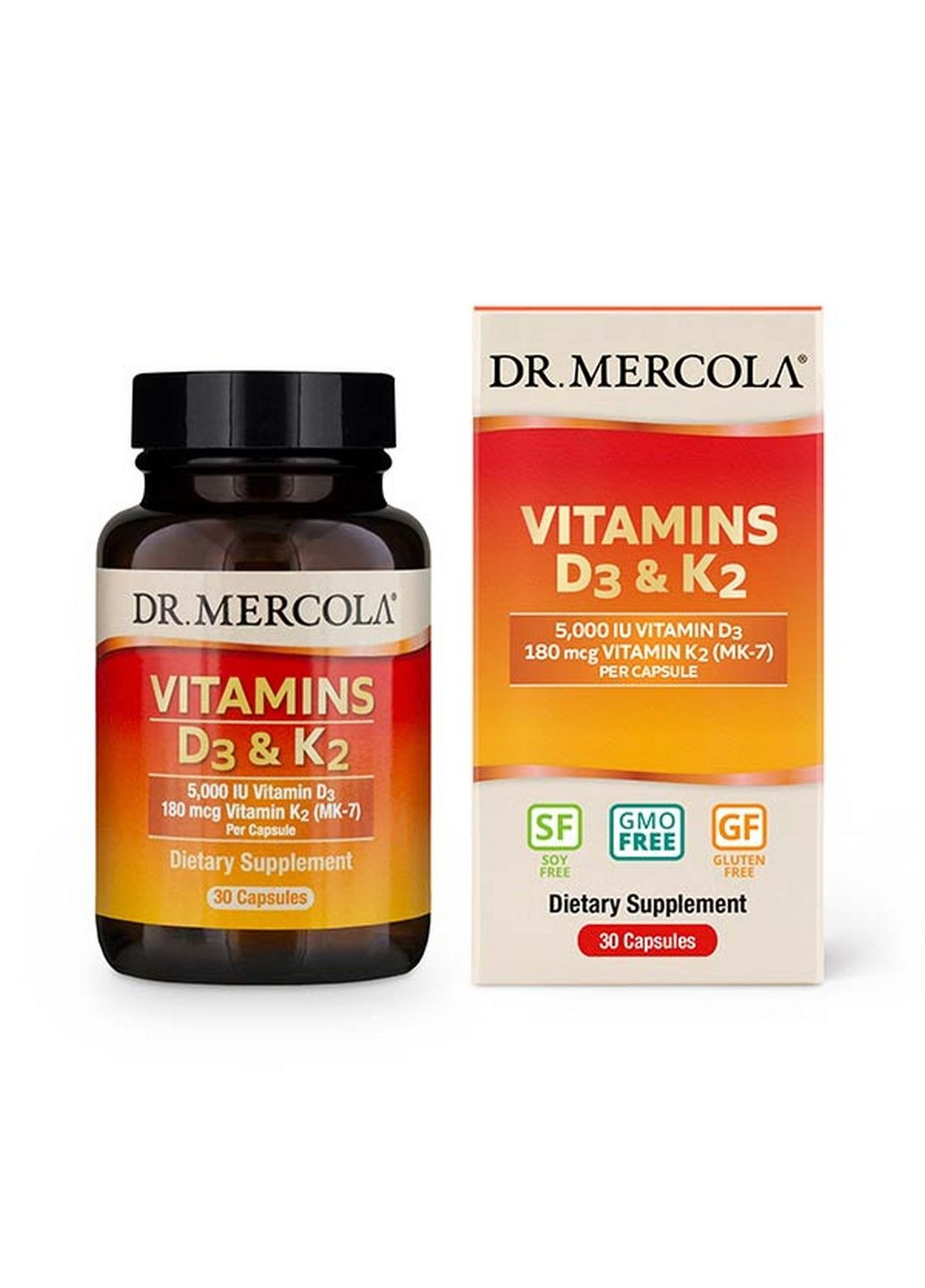 Витамины и минералы Vitamins D3 & K2 5000 IU, 30 капсул Dr. Mercola (293418887)