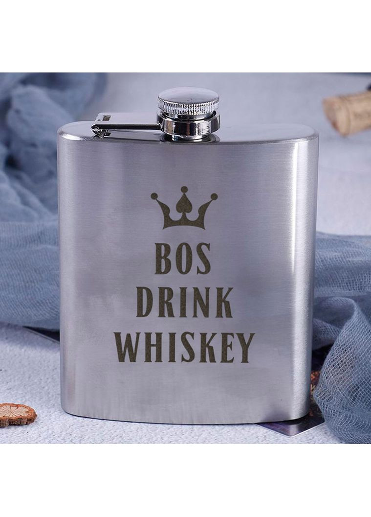 Фляга стальная "Bos drink whiskey", английский, Крафтовая коробка, 210 мл BeriDari (364662245)