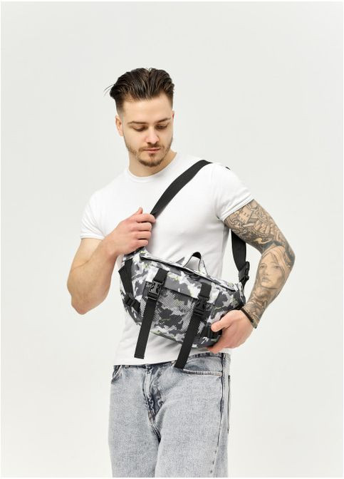 Большая тканевая мужская поясная сумка бананка Серая с принтом (1012038721) Sambag (360965702)