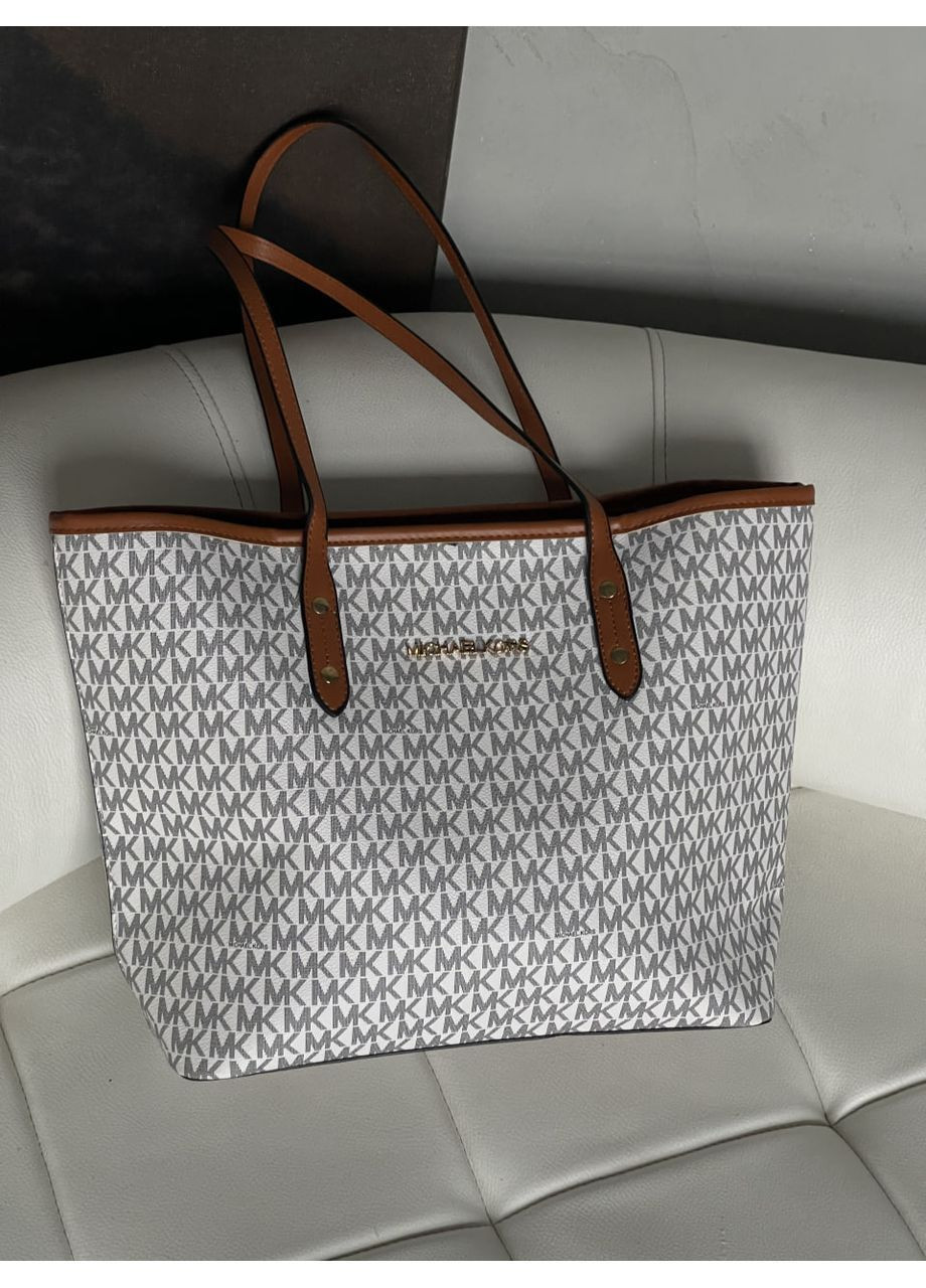 Сумка Michael Kors шопер белый+коричневые ручки No Brand (367047304)