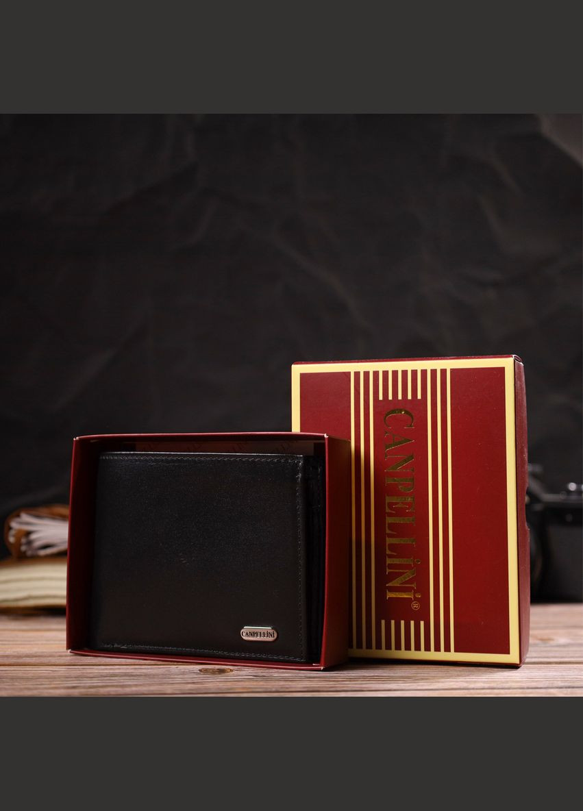 Горизонтальное портмоне для документов мужское из натуральной гладкой кожи 21779 Черное Canpellini (306881558)