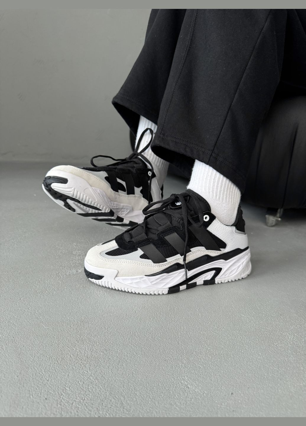 Кроссовки женские и мужские Adidas Niteball black white | Адидас Найтбол черные белые No Brand чёрно-белые демисезоны (316091134)