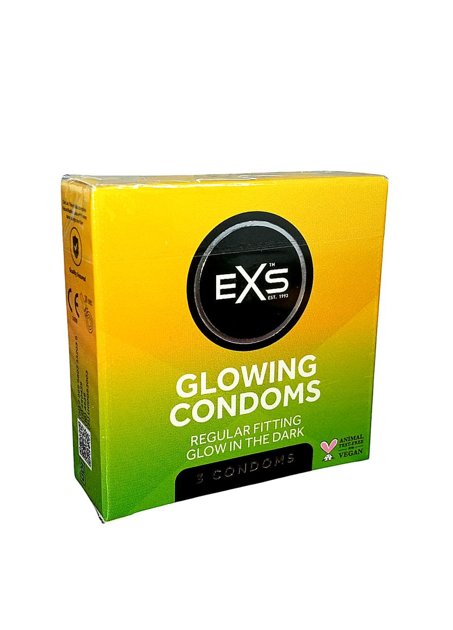 Презервативы флуоресцентные Glowing веганские (цена за пачку, 3 шт.) EXS (330767989)