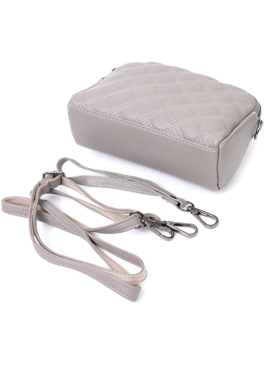 Зручна сумка жіноча прошита ромбами на лицьовій стороні з натуральної шкіри сірий 19,5х12,5х7 см 22810 Vintage (329197968)