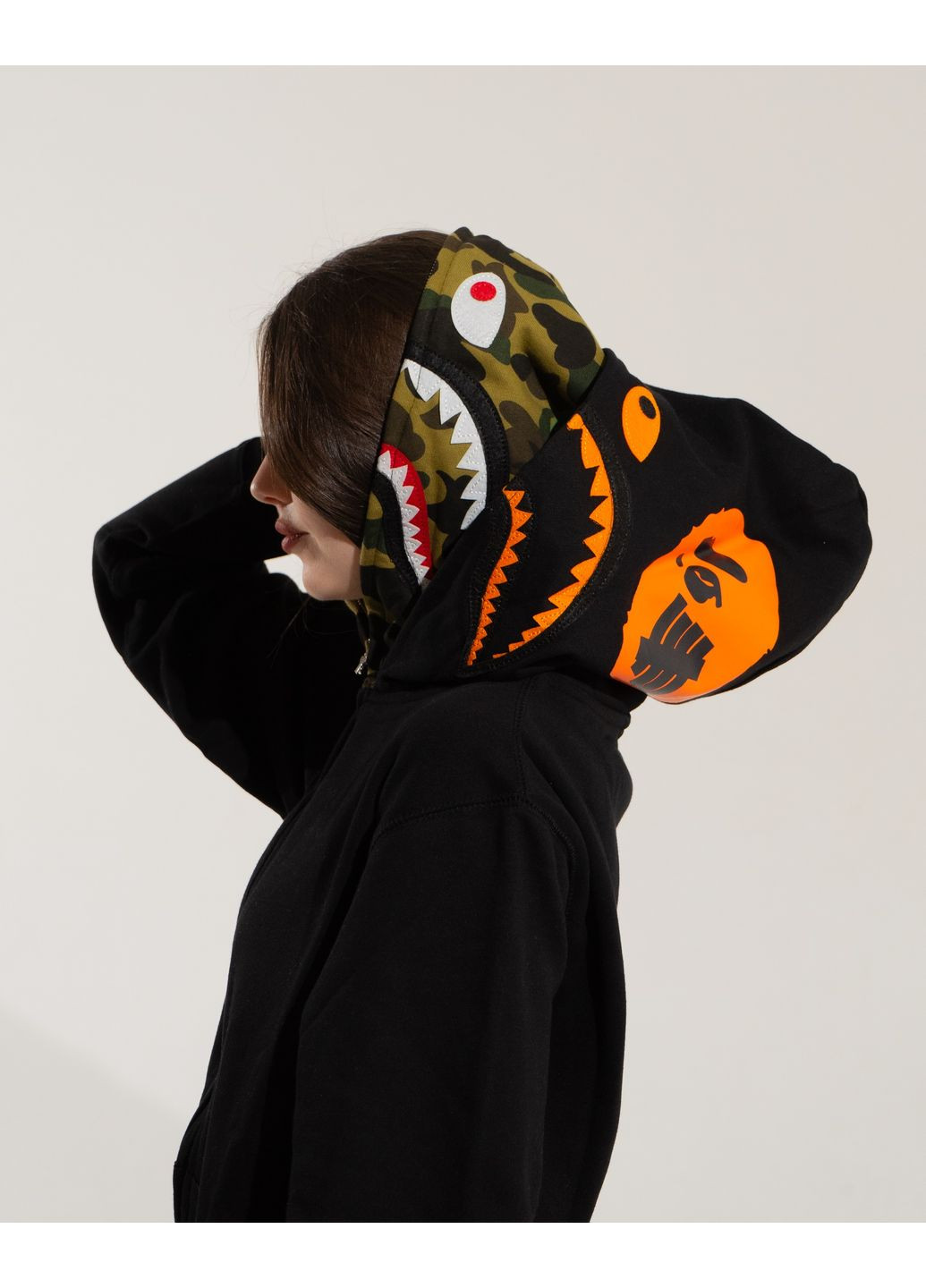 Толстовка чорна Bape A Bathing Ape Shark Black Full Zip Hoodie Mens (356677826)