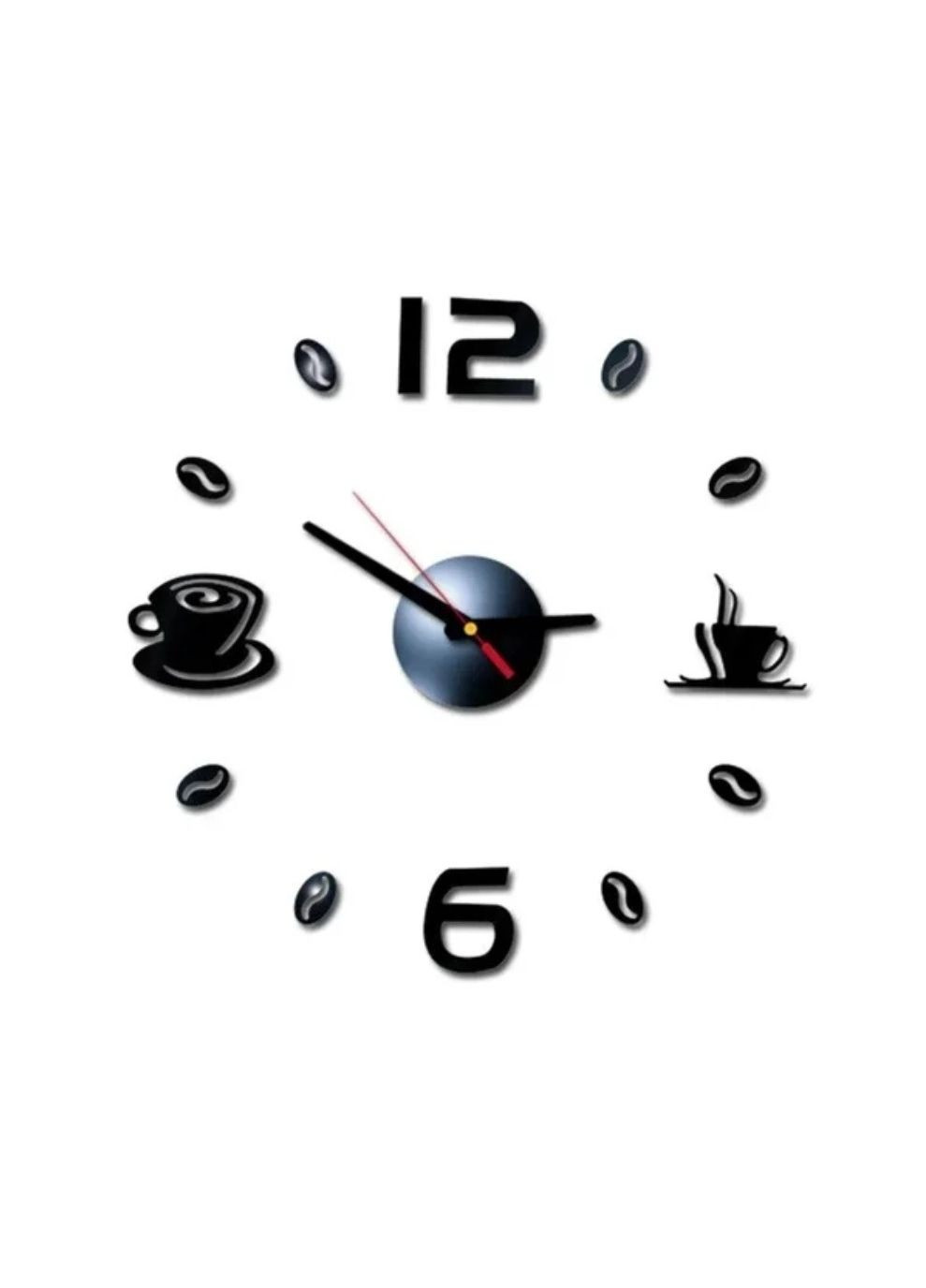 Годинник настінний Чорний акриловий Чашки блюдця зерна кави до 40 см No Brand (302242389)