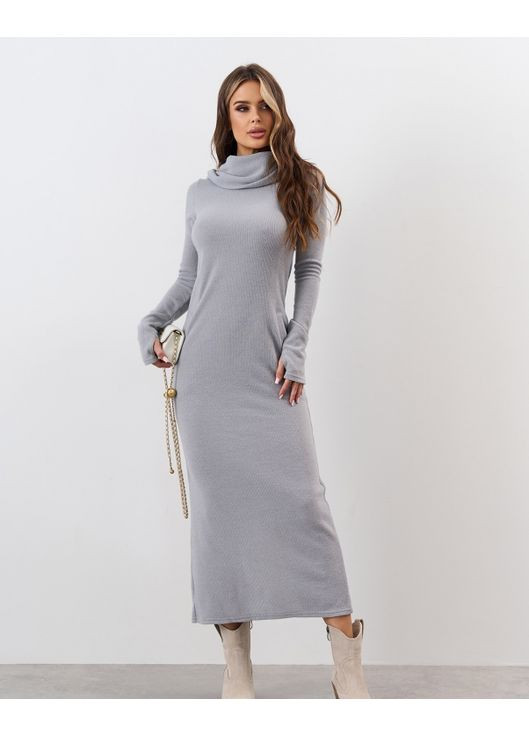 Серое повседневный, кэжуал карандаш с капюшоном-хомутом. платье-водолазка ISSA PLUS однотонное