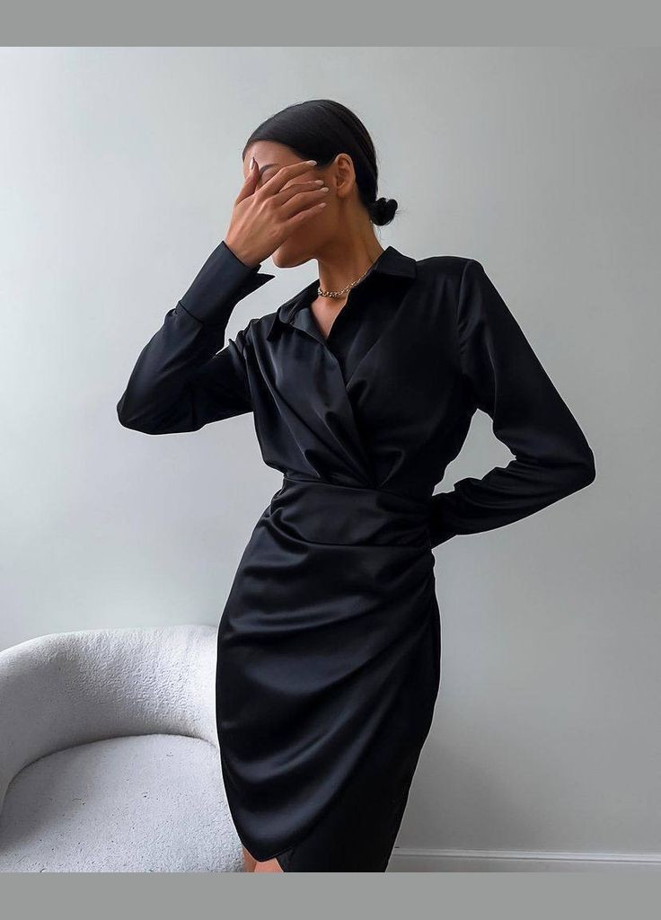 Черное праздничный, коктейльное, вечернее платье футляр Garna однотонное