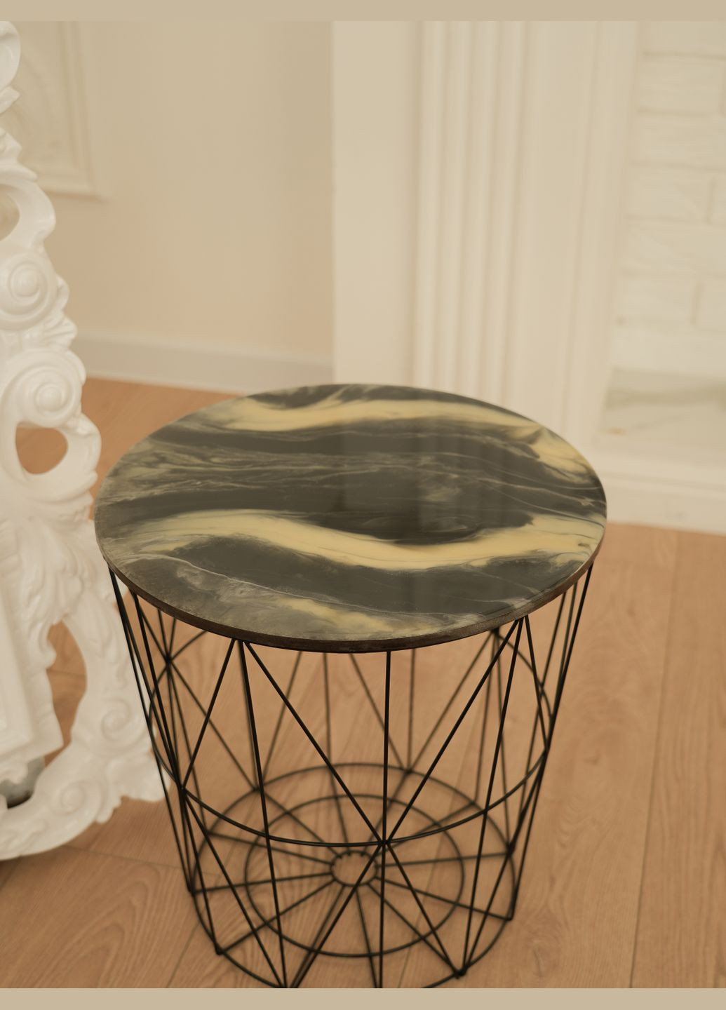 Парные столики-корзины ручной работы из эпоксидной смолы на МДФ с мраморным дизайном KorriArt (315888951)