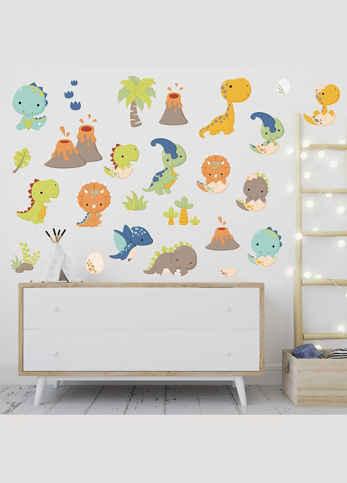 Виниловая интерьерная на стену, обои и другие поверхности "Динозавры Цветные Динозавры" Кавун наклейка (316189548)