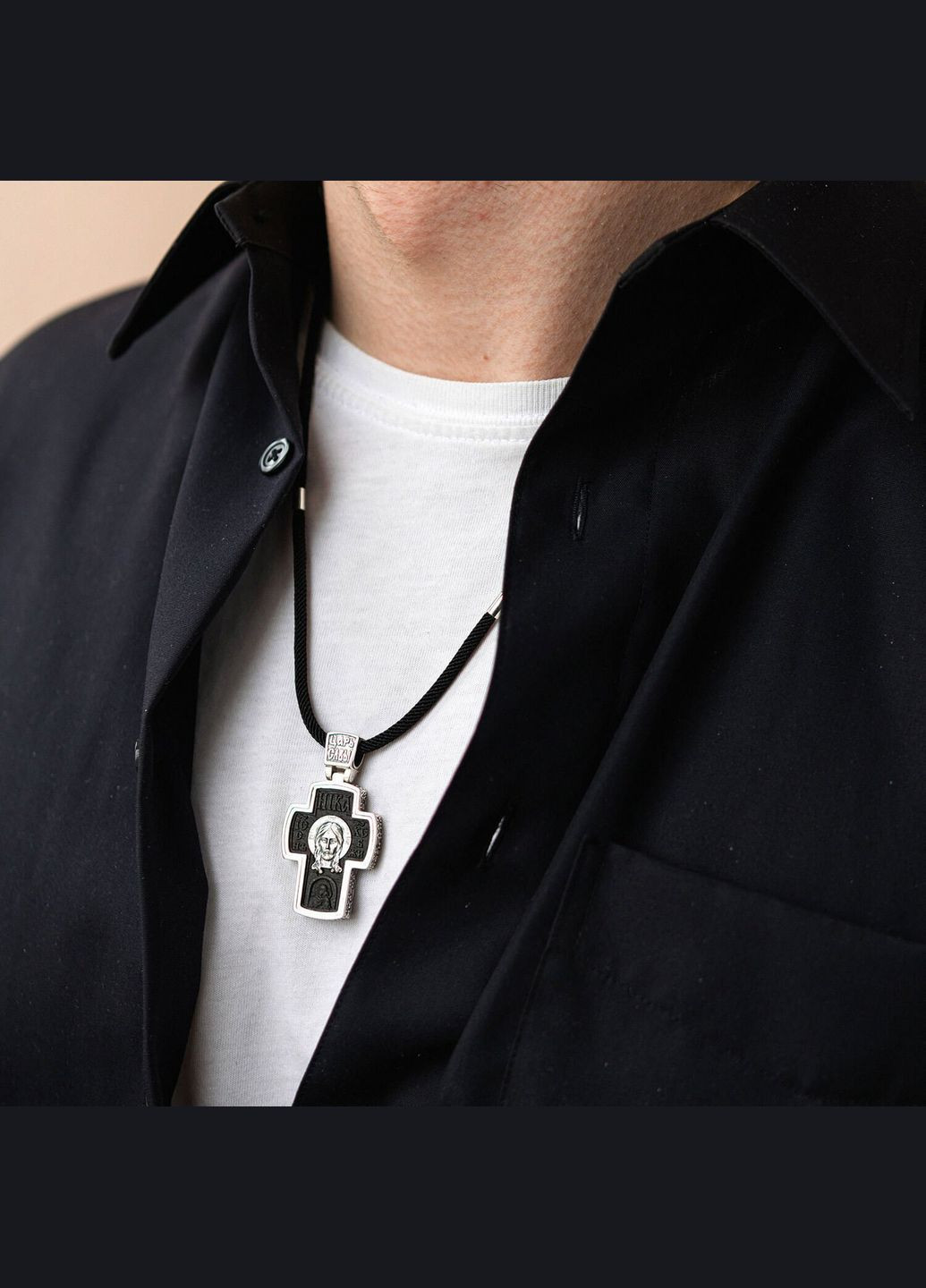 Мужской православный крест Спас Нерукотворный. Архангел Михаил из эбенового дерева и серебра 1052 Oniks (264644625)