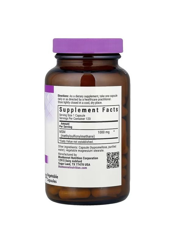 МСМ 1000 мг, MSM,, 120 вегетаріанських капсул Bluebonnet Nutrition (326054694)