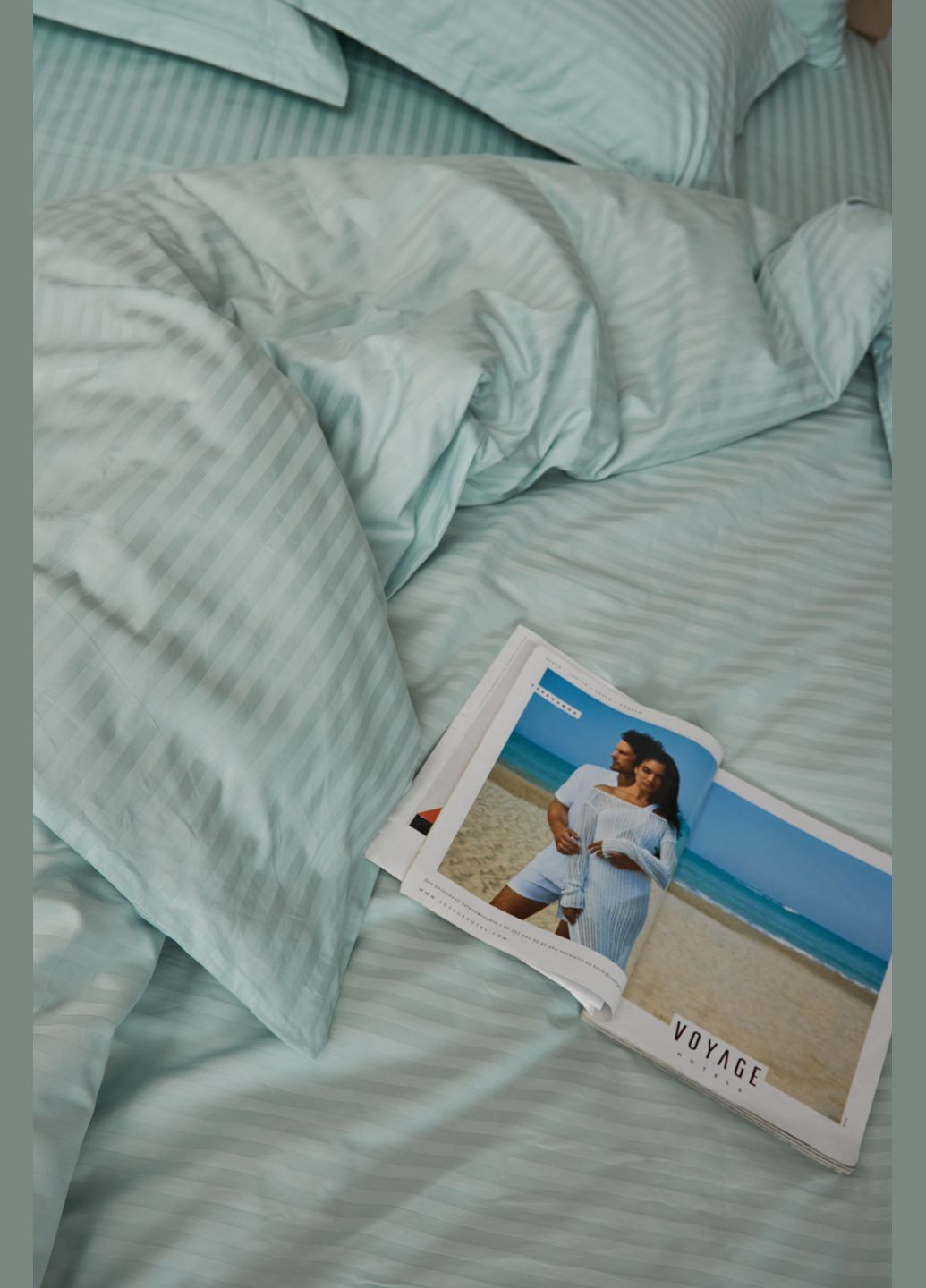 Комплект постільної білизни полуторний євро 160х220 наволочки 2х70х70 Satin Stripe (MS-820000612) Moon&Star Stripe Mint (284416430)