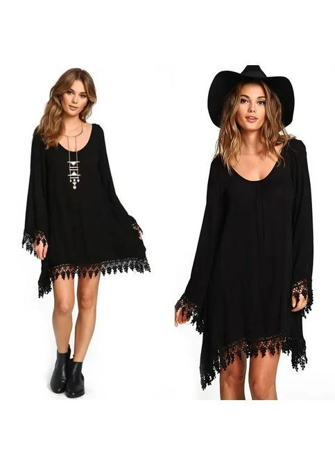 Чорна модна пляжна накидка завдовжки 90 см. Пляжна накидка S-6XL зі спандексу прикрашена мереживом. 2XL China (360863014)