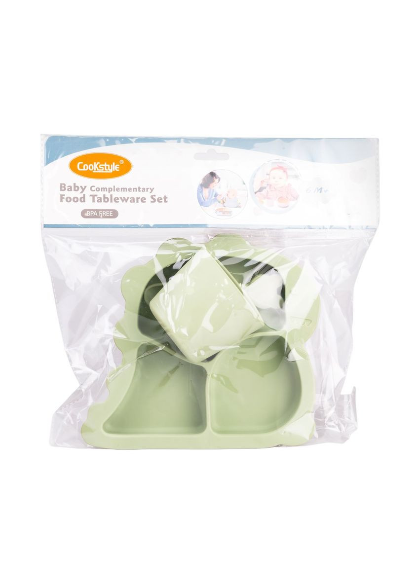 Дитячий набір силіконового посуду 3 предмети зелений HP34545G Jooki (358705831)