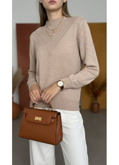 Бежевый демисезонный женский вискозный свитер, бирюзовый (арт. 326т) No Brand