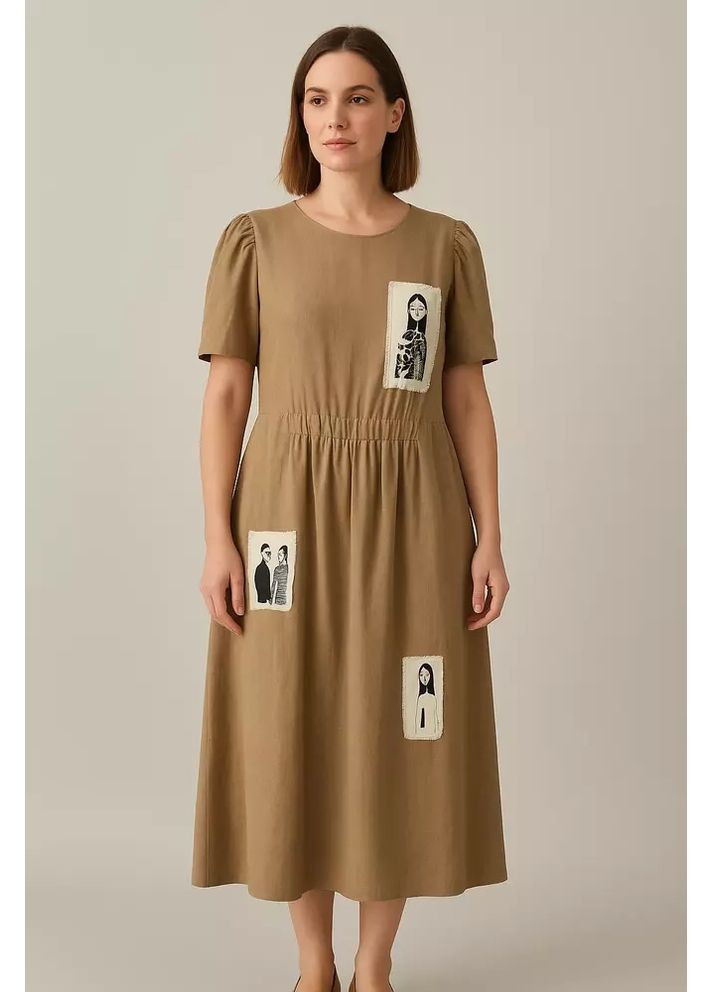 Бежева сукня жіноча бежева з аплікацією mkks-427-2 KAPTSOVA