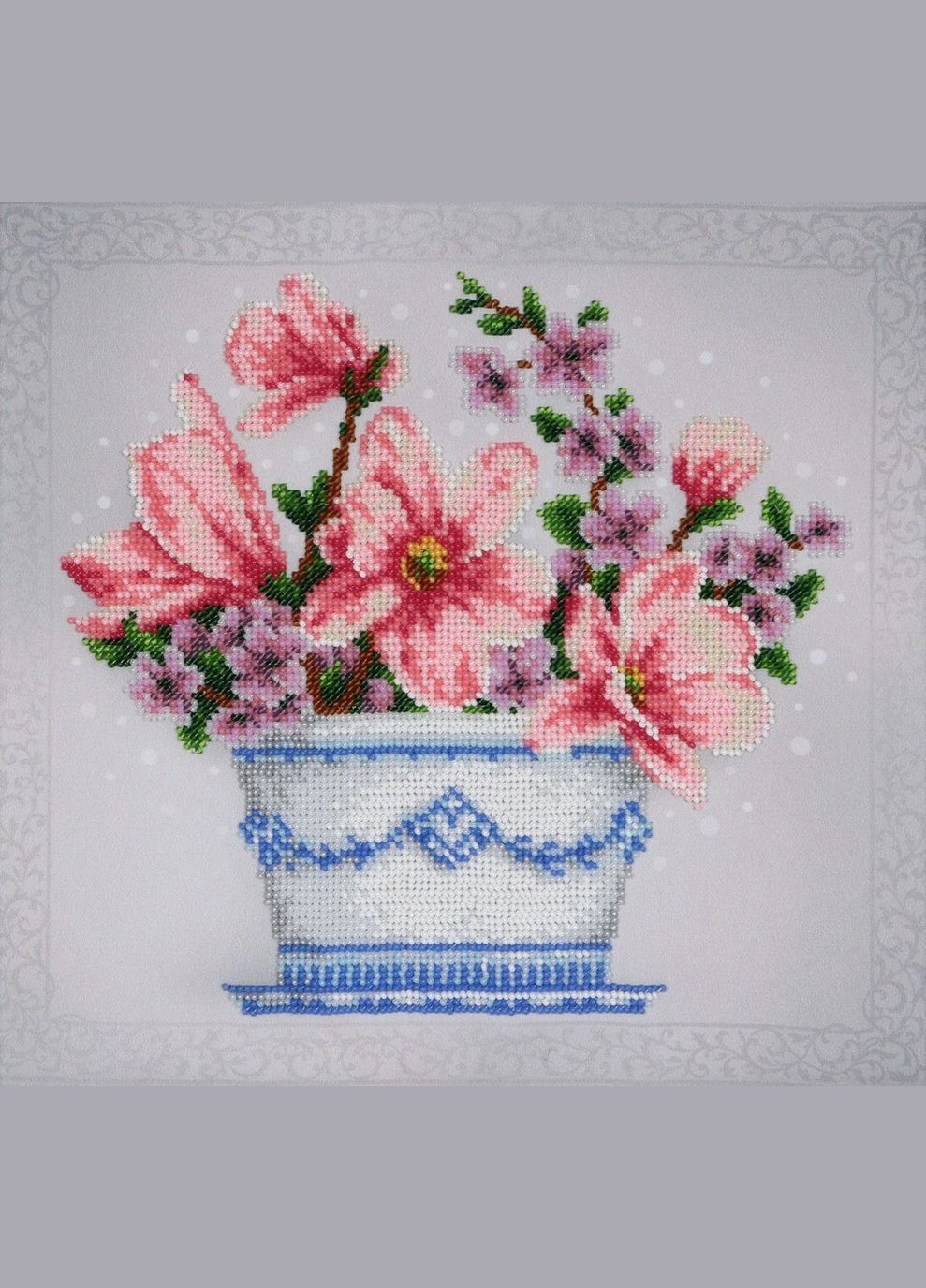 Набор для вышивки бисером "Цветочный этюд" ваза, яблоня, сад цветы, винтажный, частичная выкладка, 27.5х26 см ВДВ (294613979)