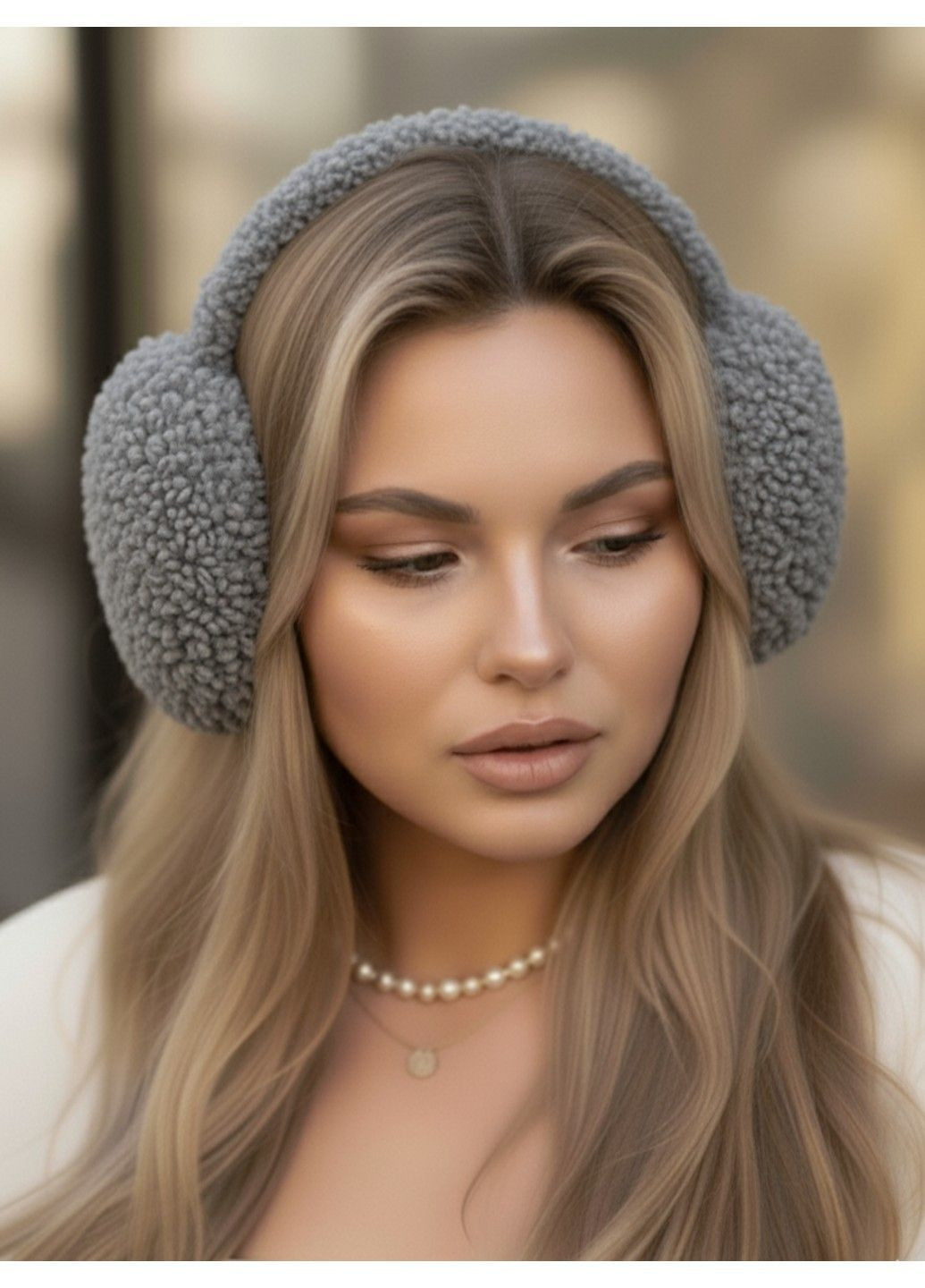 Теплі хутряні навушники Lama сірі No Brand (362666343)