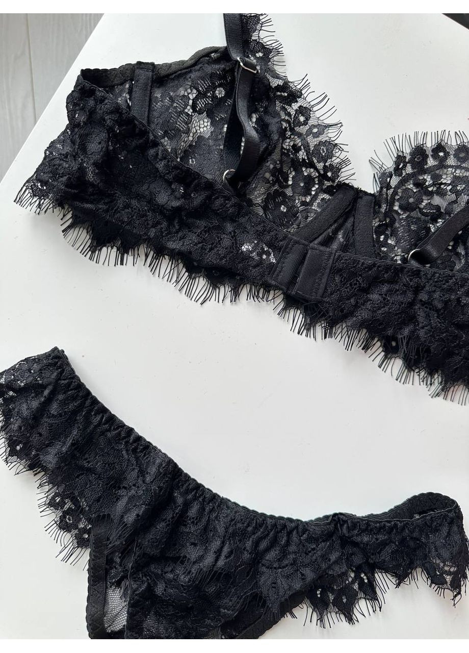 Чёрный балконет комплект женского белья | соблазнительная нежность, чёрный кружевной Vital-Textile с косточками полиэстер, эластан
