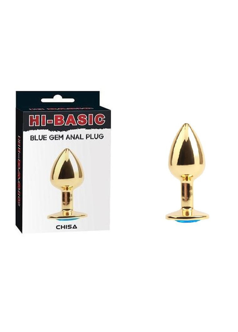 Анальна пробка з каменем Hi-Basic Gold Blue Gem Anal Plug, Золотой/Синий Chisa (303908912)