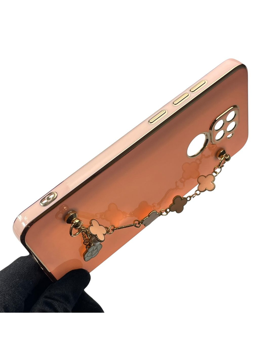 Чехол для телефона Redmi Note 9 женский с ремешком и украшениями и золотой окантовкой на сяоми редми нот 9 пудровый gs1 Xiaomi (366235462)