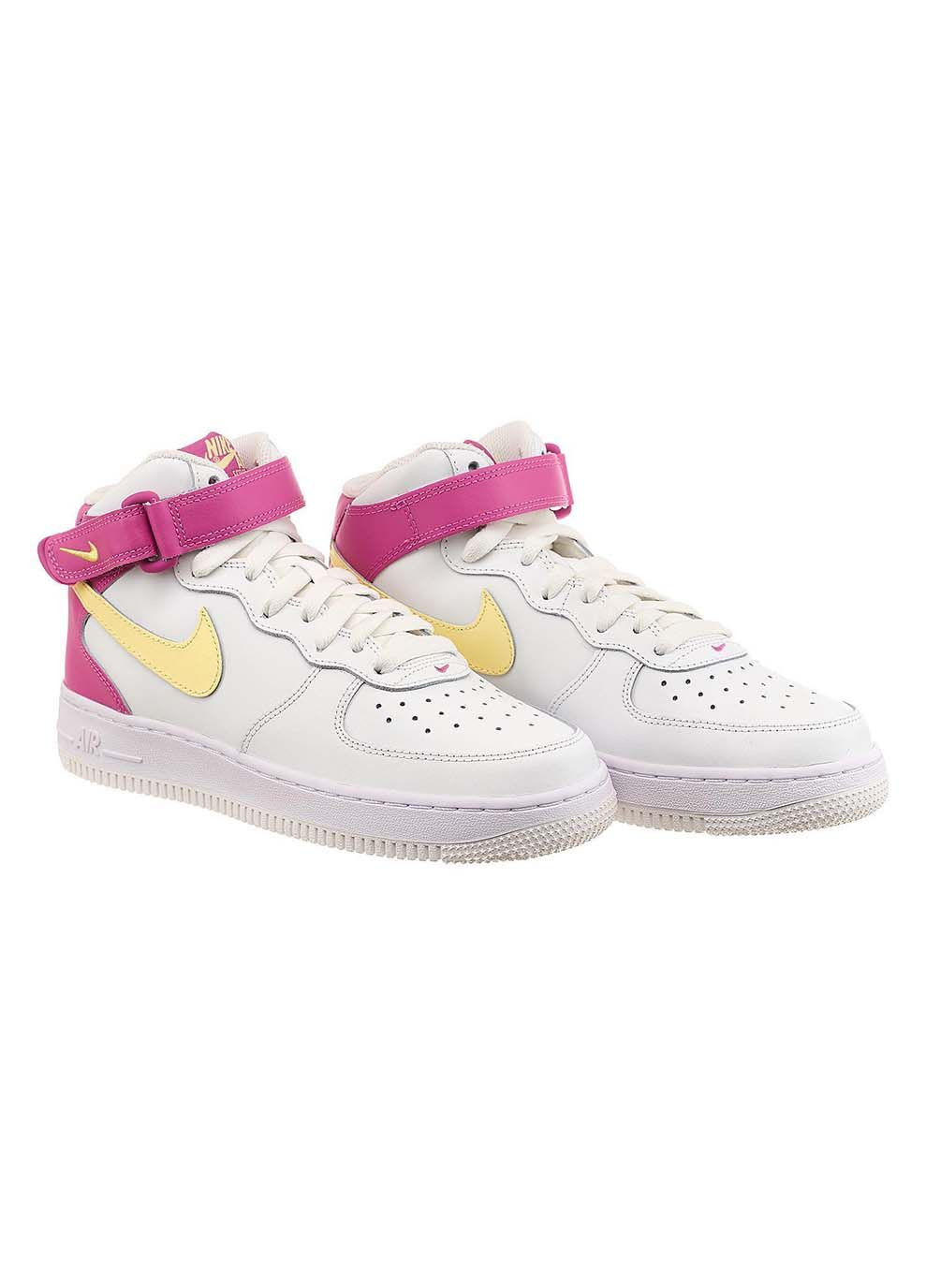 Женские Кроссовки Air Force 1 Mid Белый Розовый Nike комбинированные демисезоны (367594328)