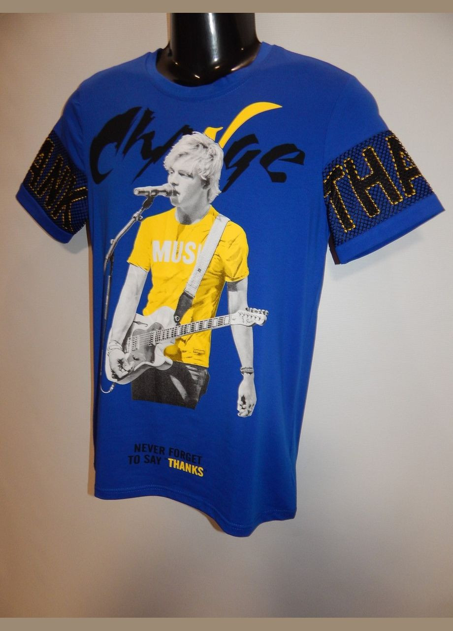 Синяя мужская молодежная футболка с принтом enos jeans р. 50 142ф No Brand