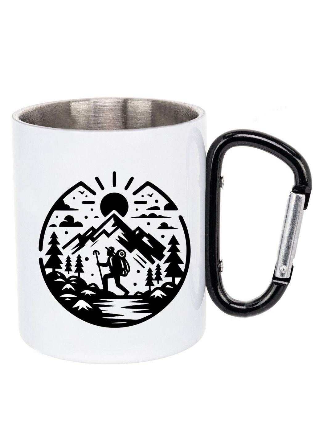 Кружка металева з карабіном (black) туристична 300 мл #0010 біла No Brand (316122928)