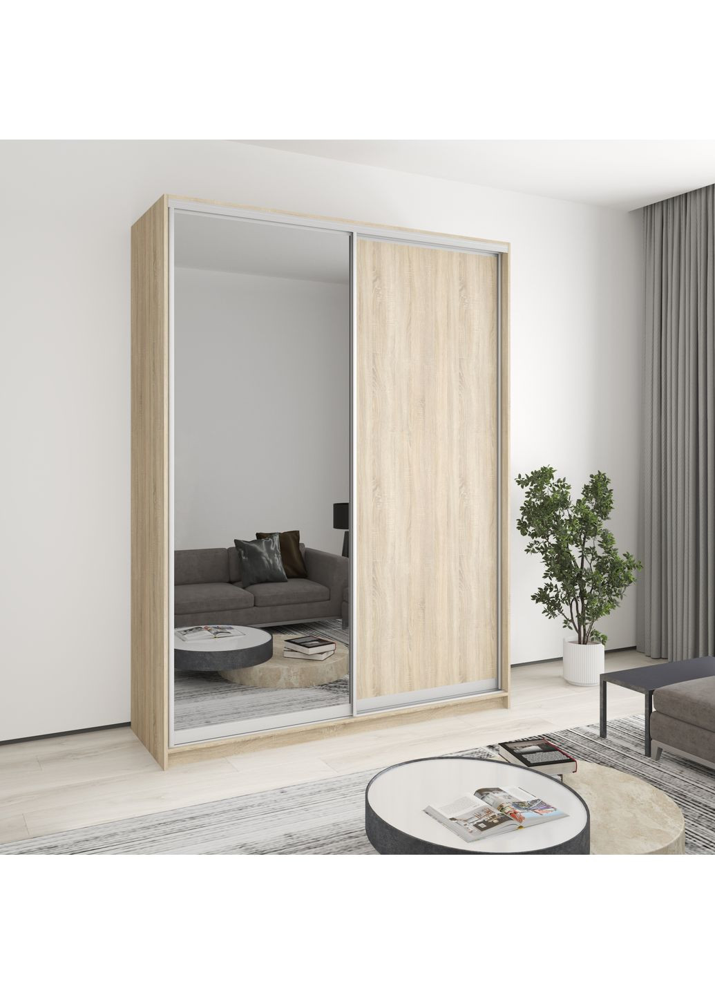 Шафа-купе дводверна Комбо AL ДСП/Дзеркало 180x60x240 см (MBS-4135) MebelStar (359449436)