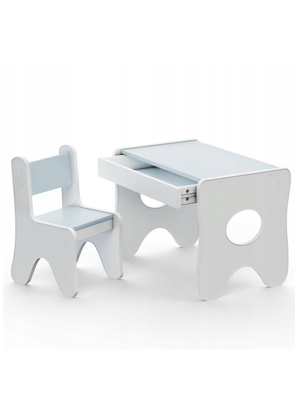 Набір дитячих меблів столик з ящиком та стільчик 70×45×51, стіл та стілець для дітей, білий з блакитним No Brand (361259134)