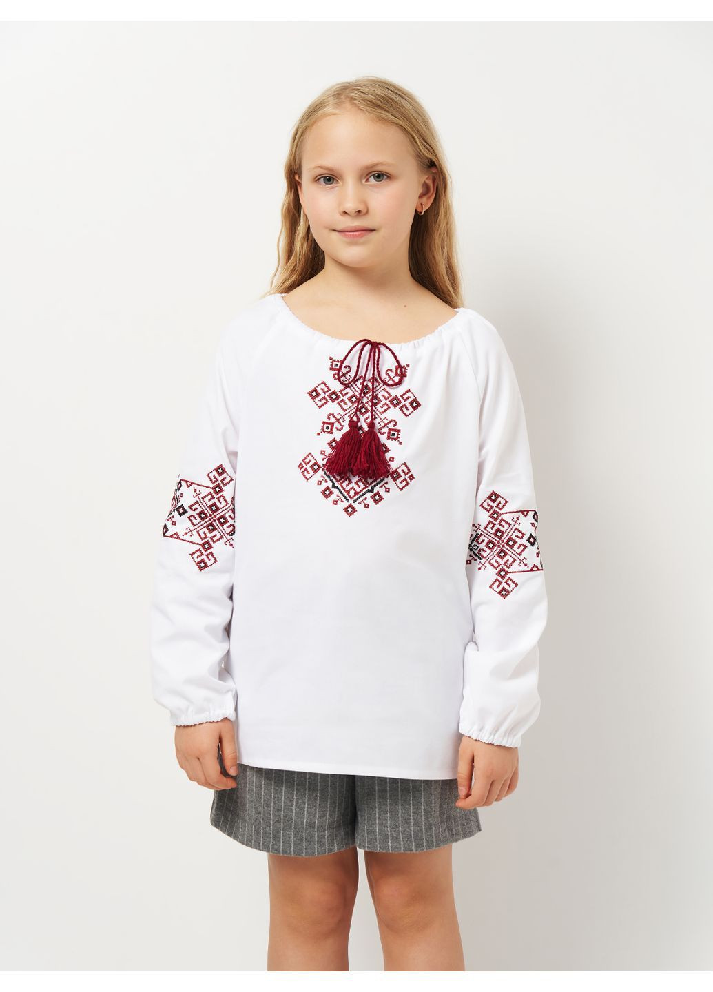 Біла вишиванка для дівчинки vishivano4ka 9176-4 візерунок геометричний бавовна (364925438)