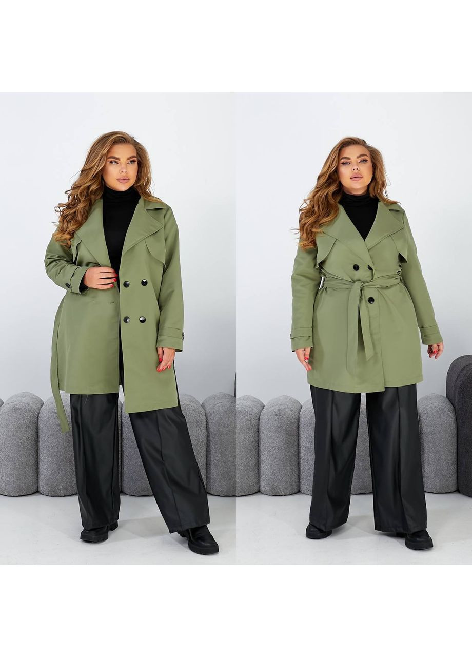 Оливкове демісезонне Пальто Трнч,котон тренч,на ґудзиках з поясом та кишенями Україна