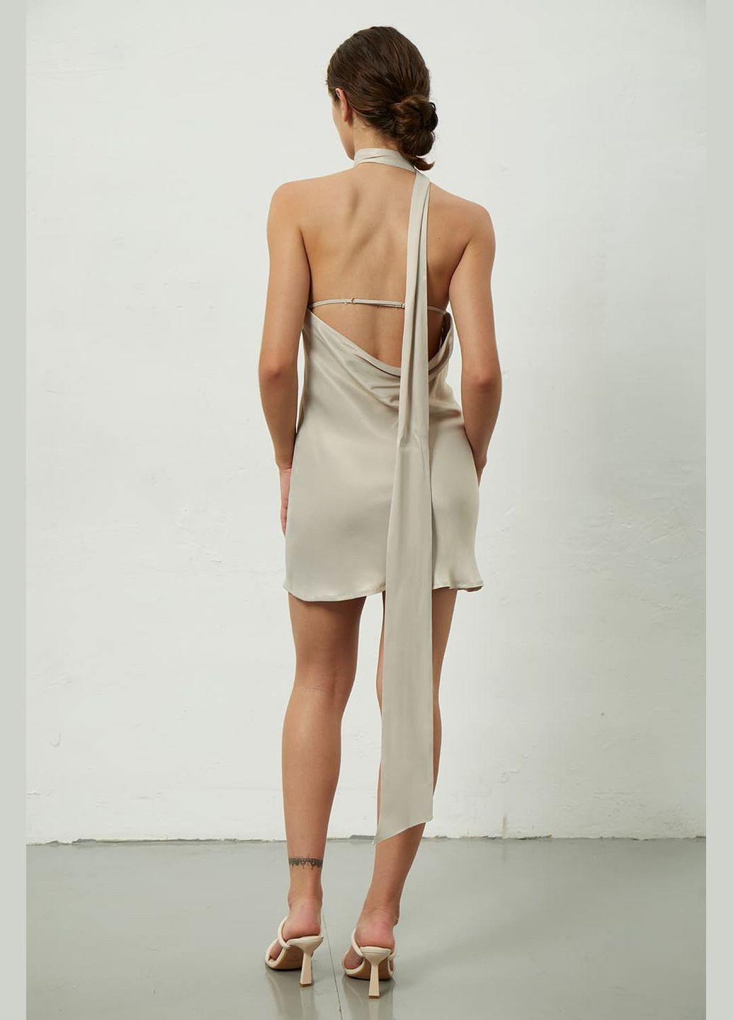 Бежева сукня сатинова асиметрична 714 Papaya