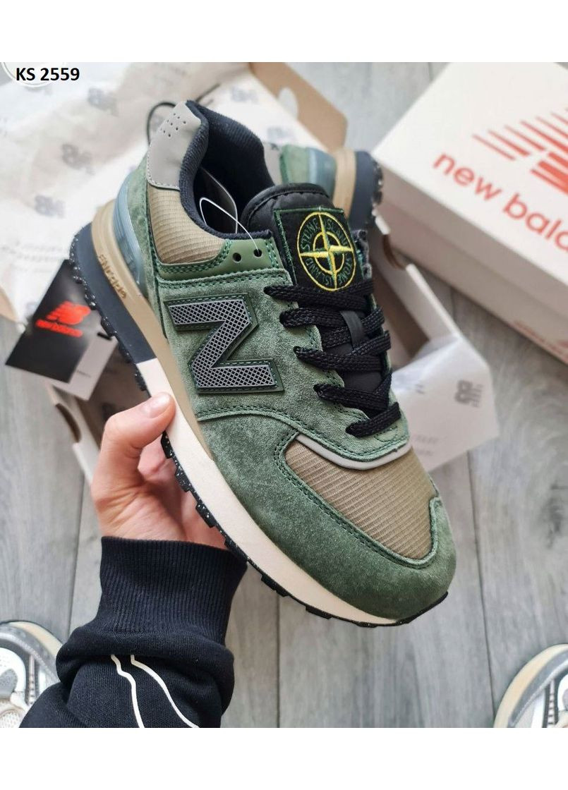 Сірі Осінні кросівки чоловічі new balance 574 stone island green gray нью беланс 574 No Brand