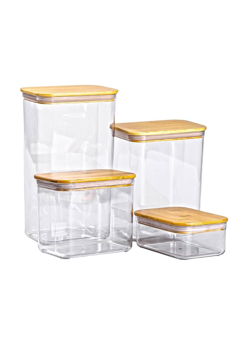 Банки для сыпучих продуктов набор из 4 шт пластиковые с бамбуковыми крышками для хранения круп и специй ProDobro (364192165)