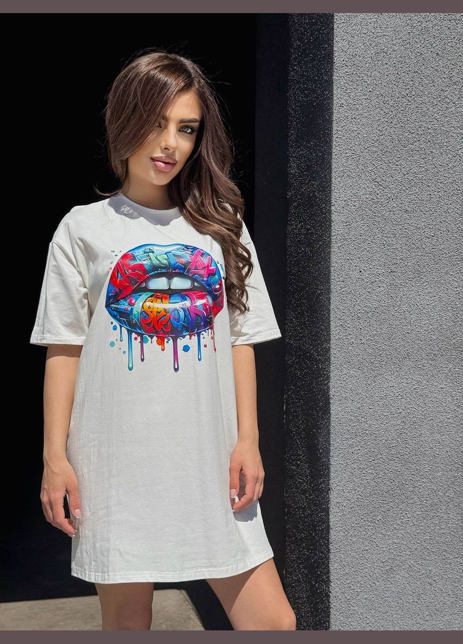 Молочное кэжуал платье N.Family с рисунком